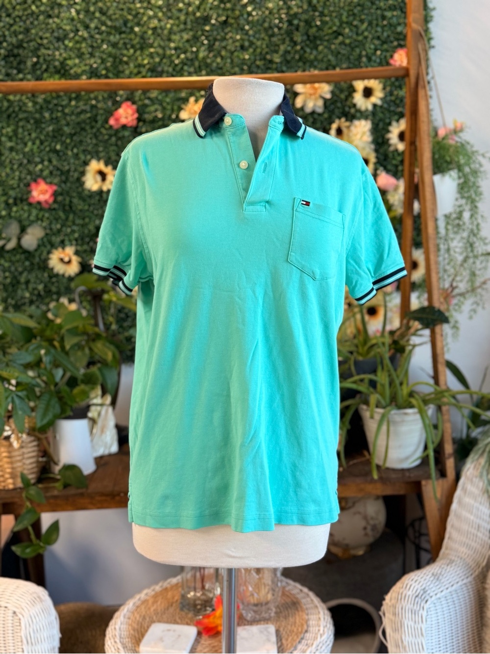 Tommy Hilfiger Mint Green Polo with Navy Trim